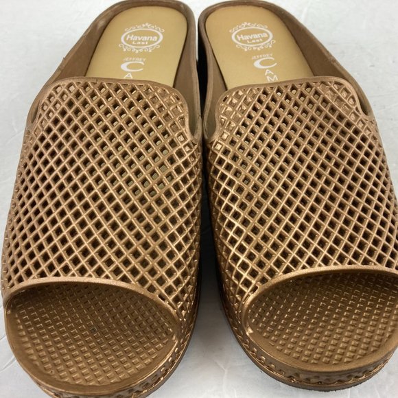 Jeffrey Campbell Women sz 9 Fling Bronze / Brown Slip On Comfort Sandals Slides - Picture 4 of 8